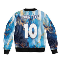 Custom Argentina Football Sleeve Zip Bomber Jacket La Albiceleste Marble Sky Version