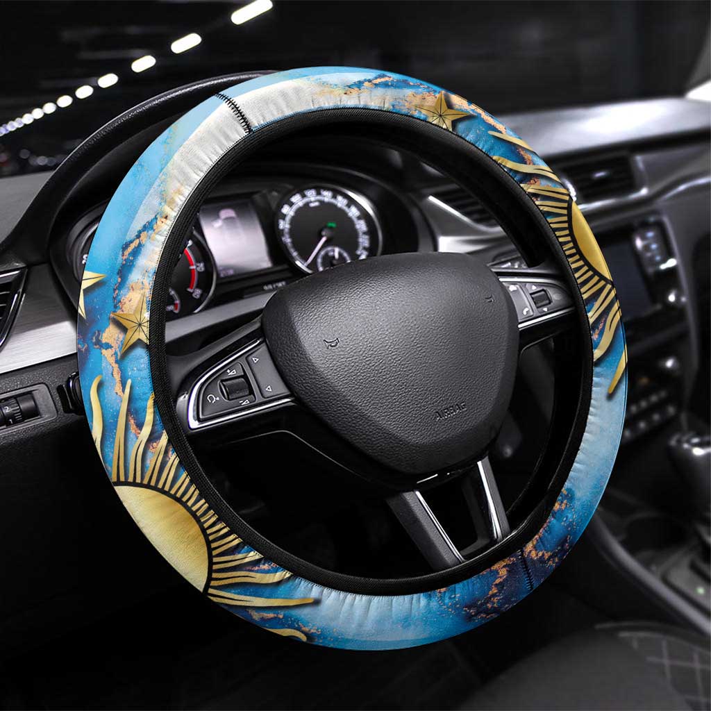 Argentina Football Steering Wheel Cover La Albiceleste Marble Sky Version