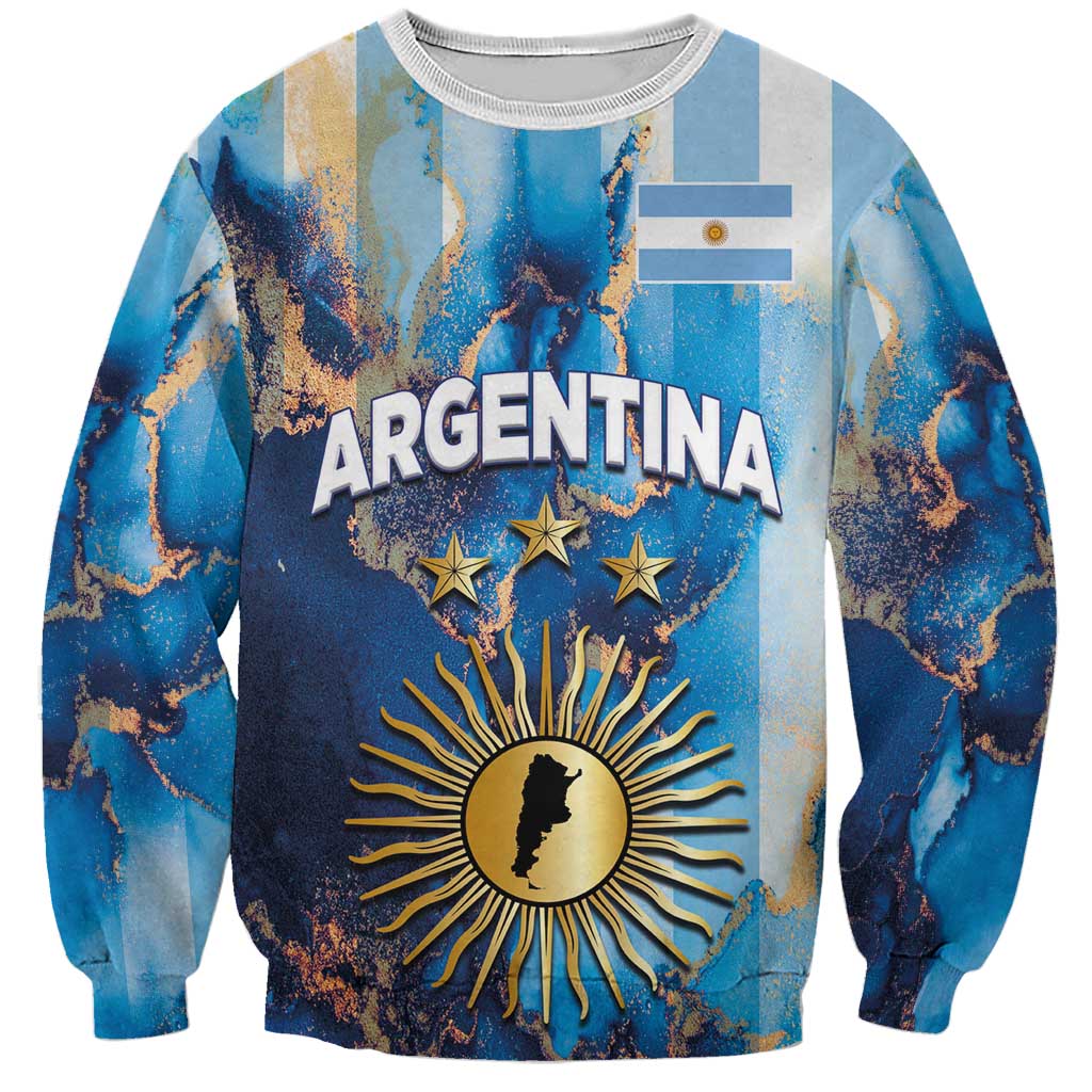 Custom Argentina Football Sweatshirt La Albiceleste Marble Sky Version