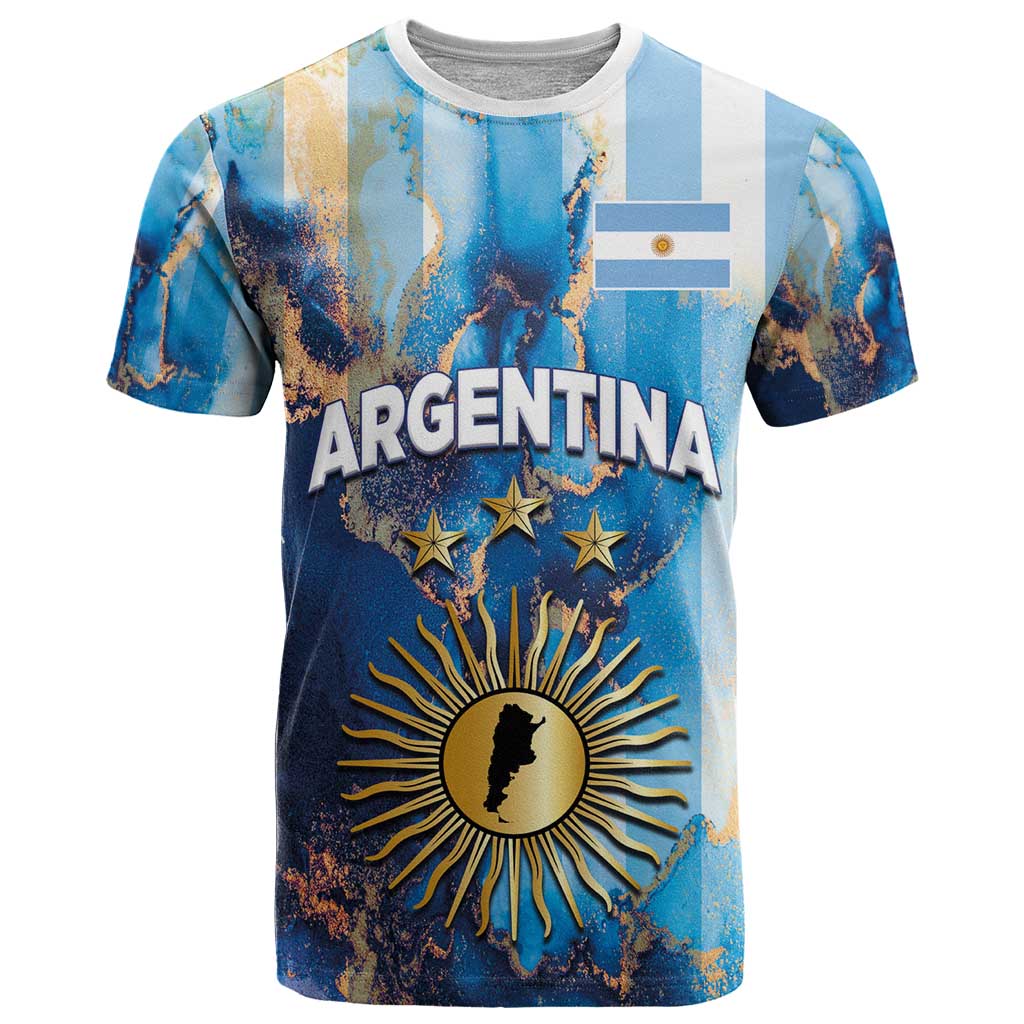 Custom Argentina Football T Shirt La Albiceleste Marble Sky Version