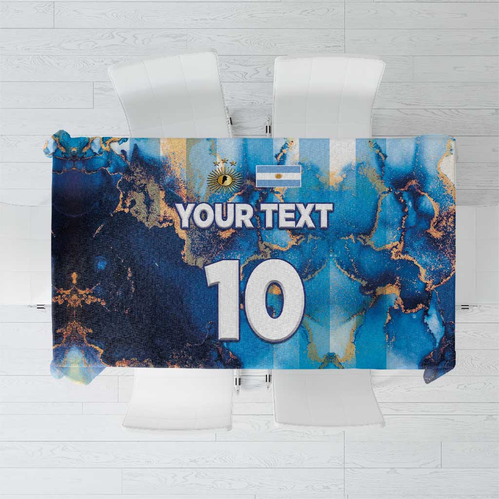 Custom Argentina Football Tablecloth La Albiceleste Marble Sky Version