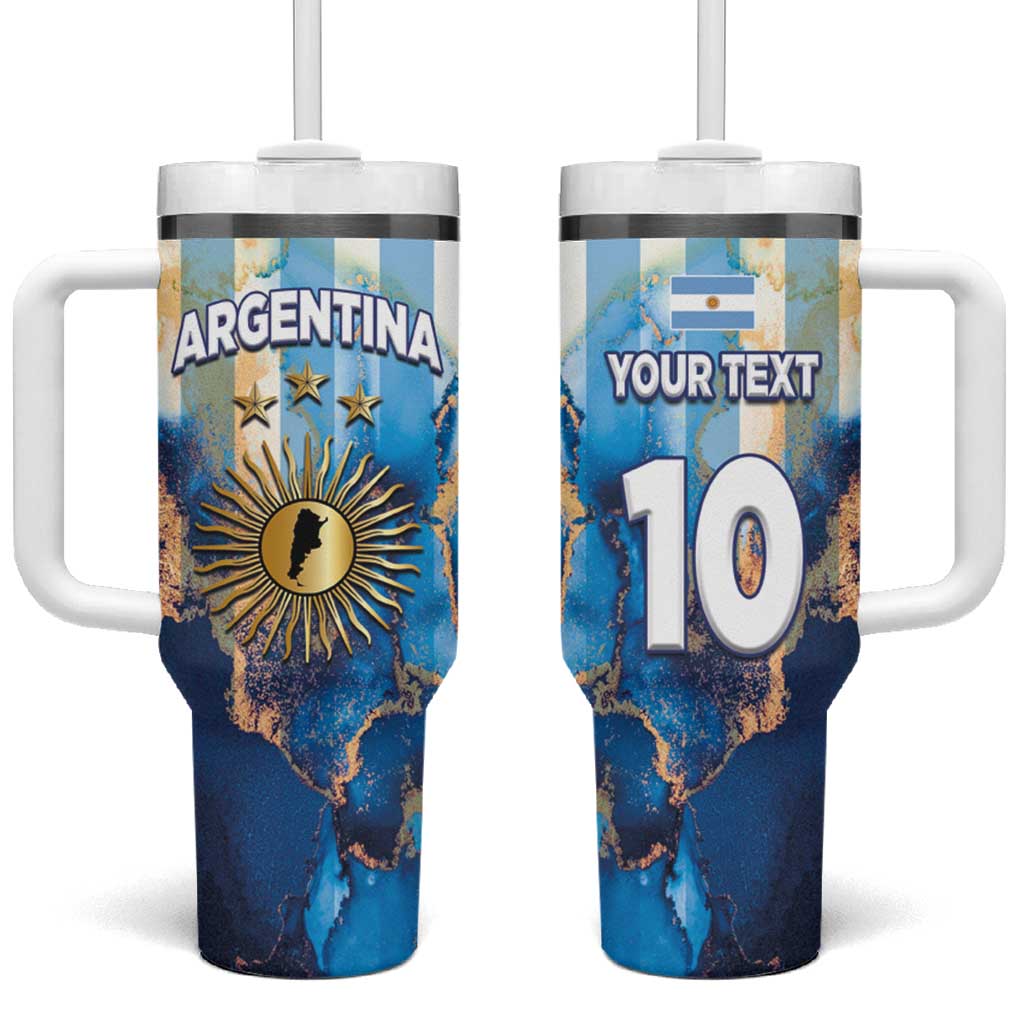 Custom Argentina Football Tumbler With Handle La Albiceleste Marble Sky Version