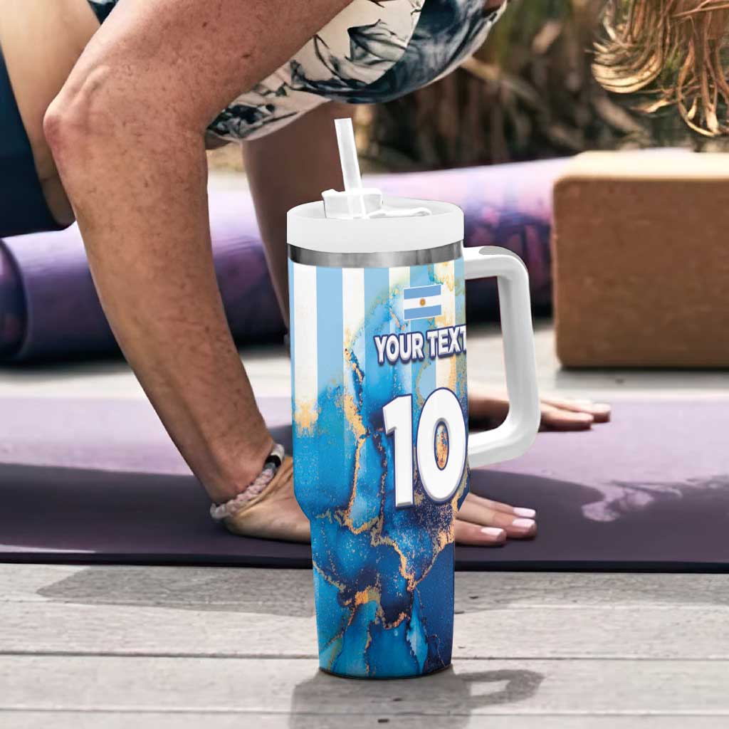 Custom Argentina Football Tumbler With Handle La Albiceleste Marble Sky Version