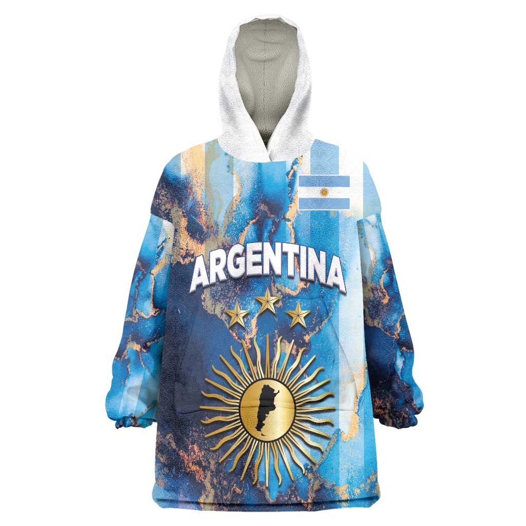 Custom Argentina Football Wearable Blanket Hoodie La Albiceleste Marble Sky Version