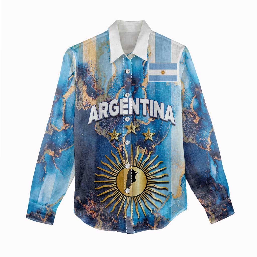Custom Argentina Football Women Casual Shirt La Albiceleste Marble Sky Version