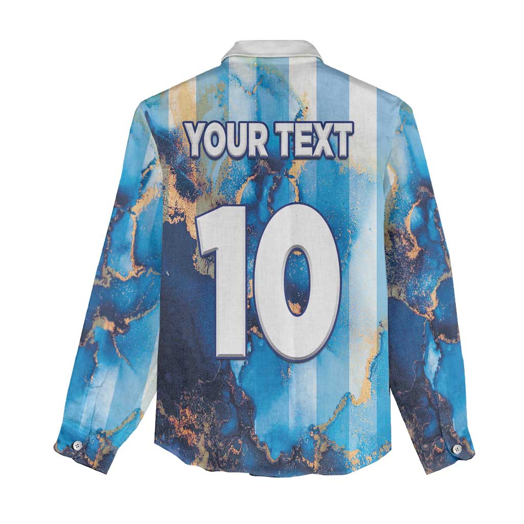 Custom Argentina Football Women Casual Shirt La Albiceleste Marble Sky Version