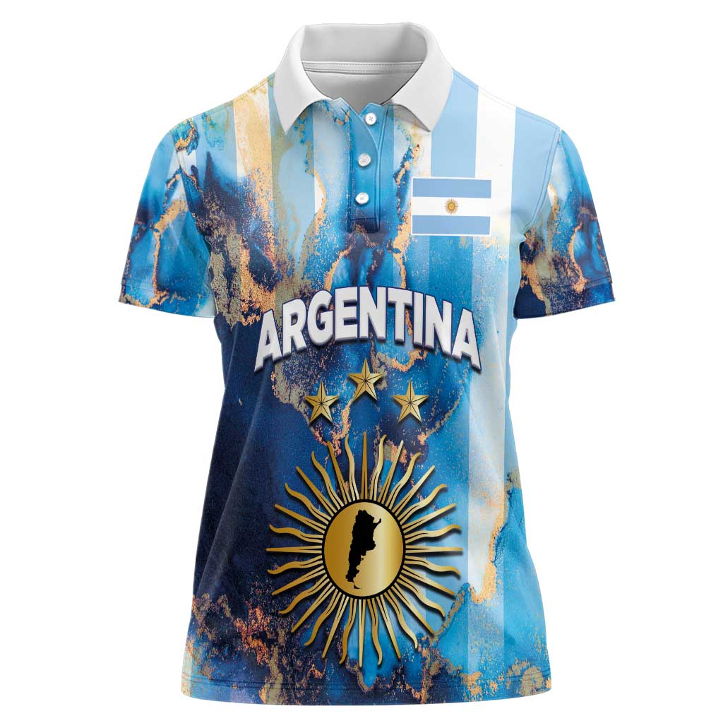 Custom Argentina Football Women Polo Shirt La Albiceleste Marble Sky Version