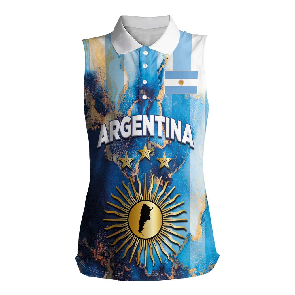 Custom Argentina Football Women Sleeveless Polo Shirt La Albiceleste Marble Sky Version