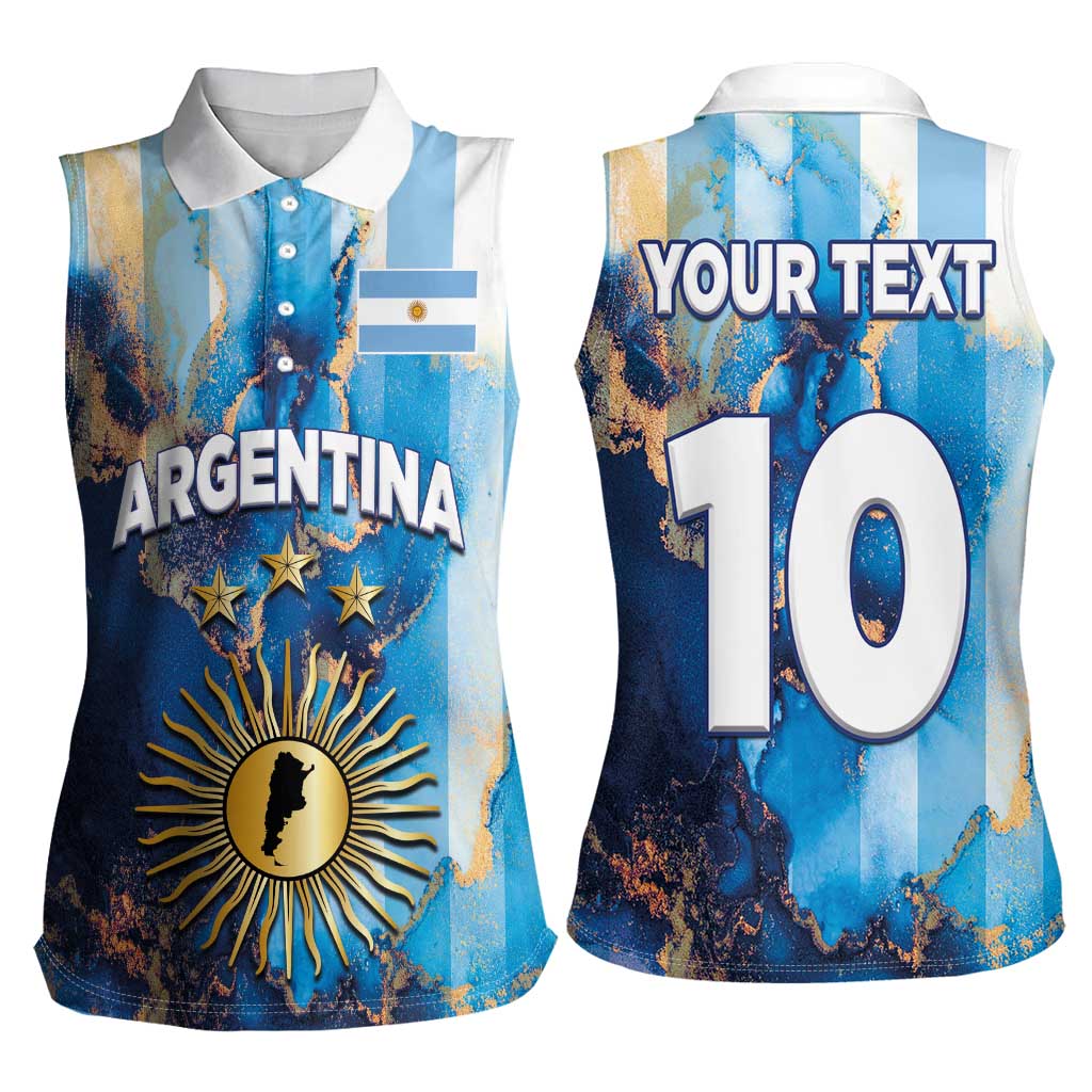 Custom Argentina Football Women Sleeveless Polo Shirt La Albiceleste Marble Sky Version