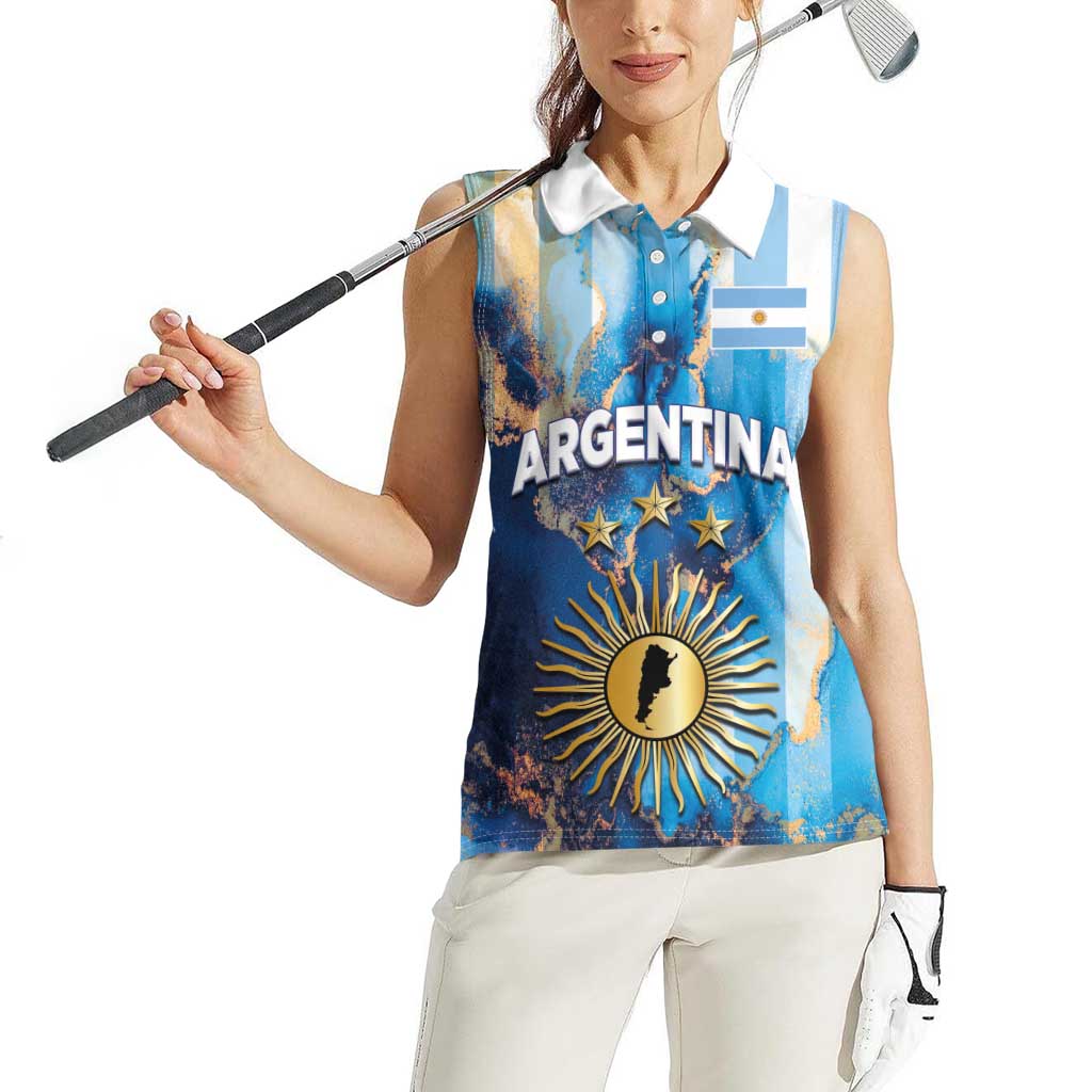 Custom Argentina Football Women Sleeveless Polo Shirt La Albiceleste Marble Sky Version