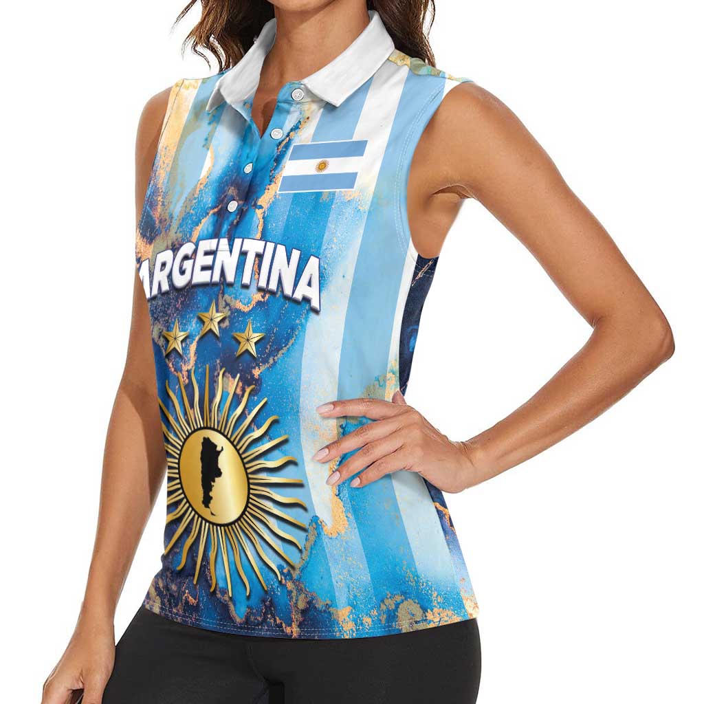 Custom Argentina Football Women Sleeveless Polo Shirt La Albiceleste Marble Sky Version