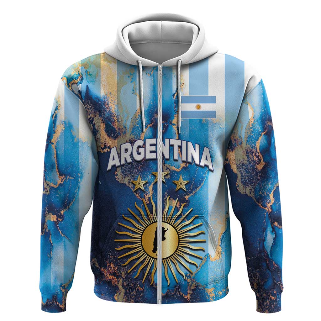 Custom Argentina Football Zip Hoodie La Albiceleste Marble Sky Version