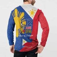 Philippines Independence Day Button Sweatshirt Araw ng Kalayaan Polynesian Sun and YAKAN Pattern