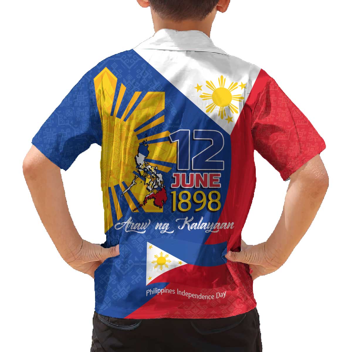Philippines Independence Day Family Matching Off The Shoulder Long Sleeve Dress and Hawaiian Shirt Araw ng Kalayaan Polynesian Sun and YAKAN Pattern