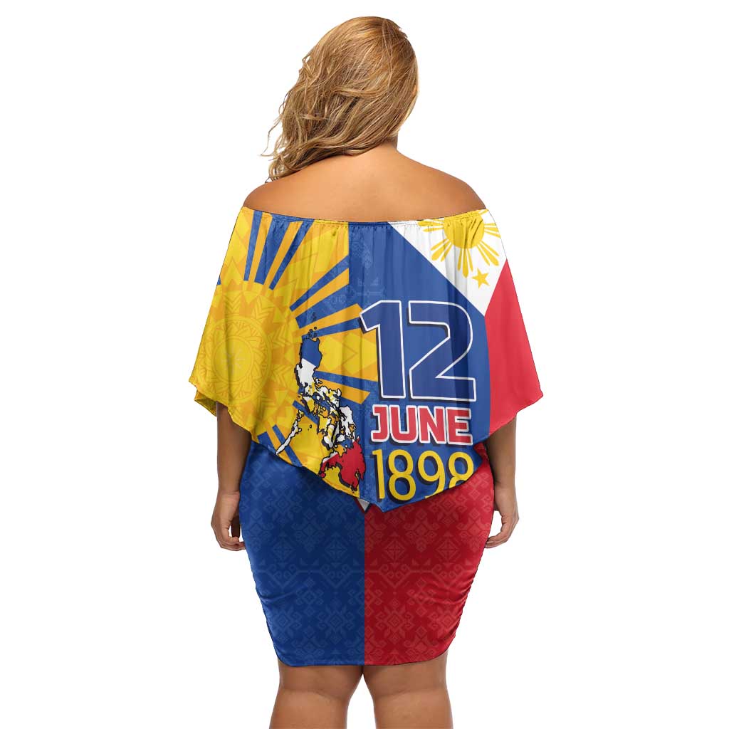 Philippines Independence Day Family Matching Off Shoulder Short Dress and Hawaiian Shirt Araw ng Kalayaan Polynesian Sun and YAKAN Pattern