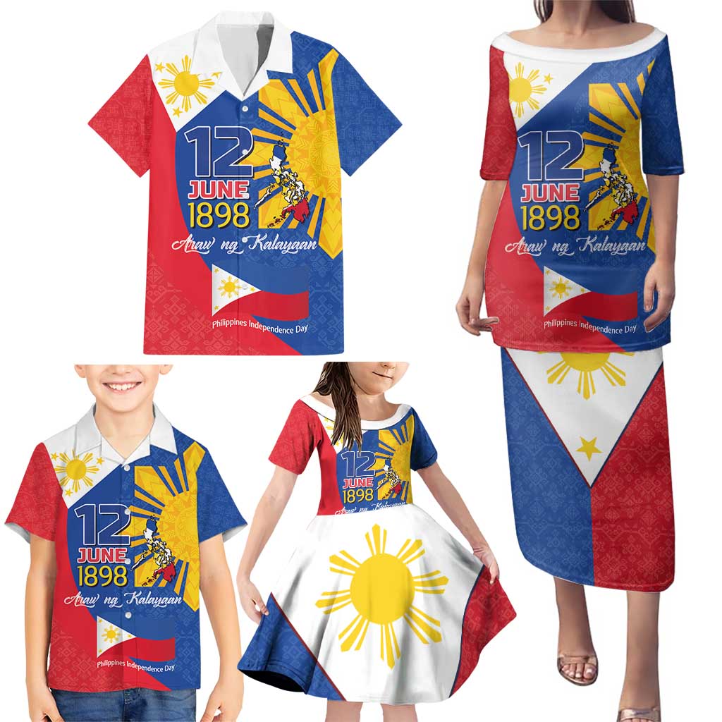 Philippines Independence Day Family Matching Puletasi and Hawaiian Shirt Araw ng Kalayaan Polynesian Sun and YAKAN Pattern