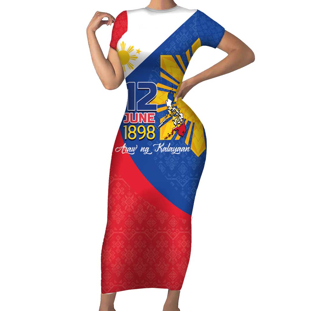 Philippines Independence Day Family Matching Short Sleeve Bodycon Dress and Hawaiian Shirt Araw ng Kalayaan Polynesian Sun and YAKAN Pattern