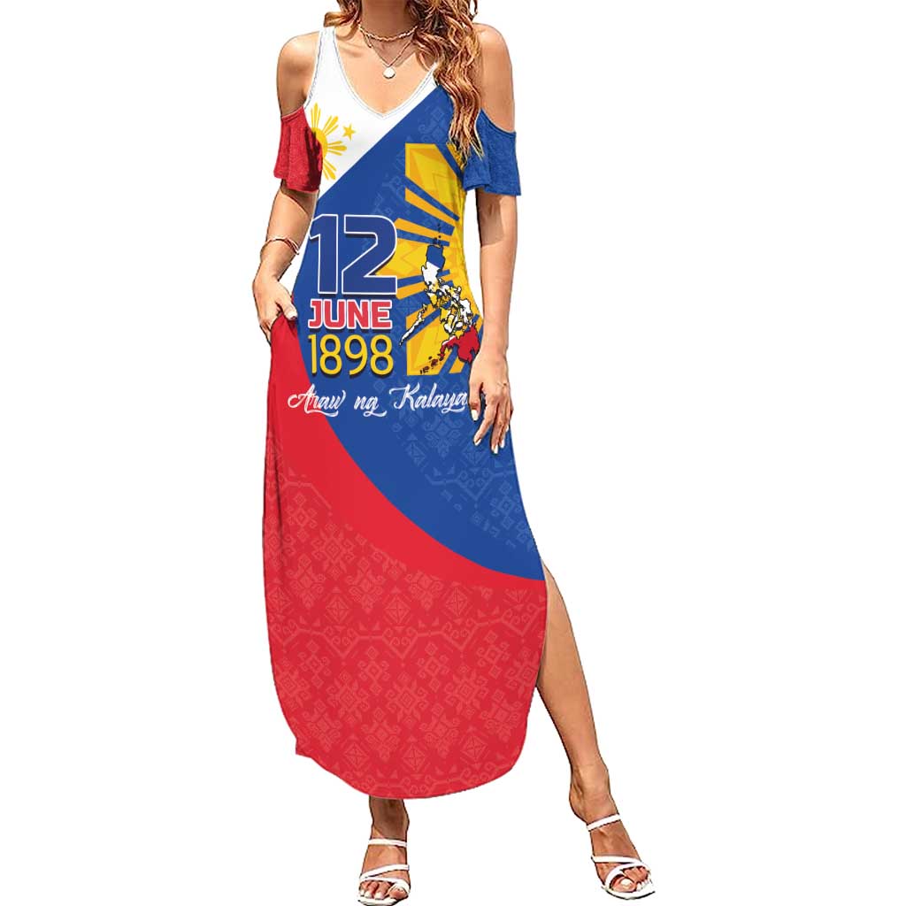 Philippines Independence Day Family Matching Summer Maxi Dress and Hawaiian Shirt Araw ng Kalayaan Polynesian Sun and YAKAN Pattern