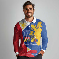 Philippines Independence Day Long Sleeve Polo Shirt Araw ng Kalayaan Polynesian Sun and YAKAN Pattern