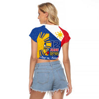 Philippines Independence Day Raglan Cropped T Shirt Araw ng Kalayaan Polynesian Sun and YAKAN Pattern