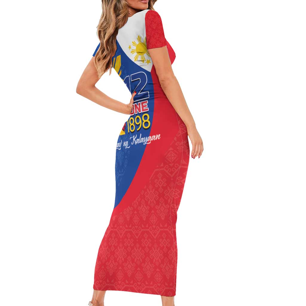 Philippines Independence Day Short Sleeve Bodycon Dress Araw ng Kalayaan Polynesian Sun and YAKAN Pattern