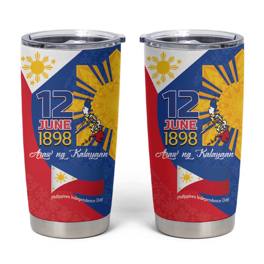 Philippines Independence Day Tumbler Cup Araw ng Kalayaan Polynesian Sun and YAKAN Pattern
