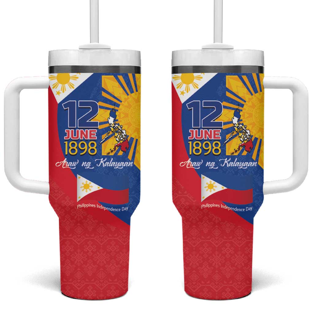 Philippines Independence Day Tumbler With Handle Araw ng Kalayaan Polynesian Sun and YAKAN Pattern