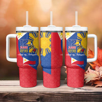 Philippines Independence Day Tumbler With Handle Araw ng Kalayaan Polynesian Sun and YAKAN Pattern