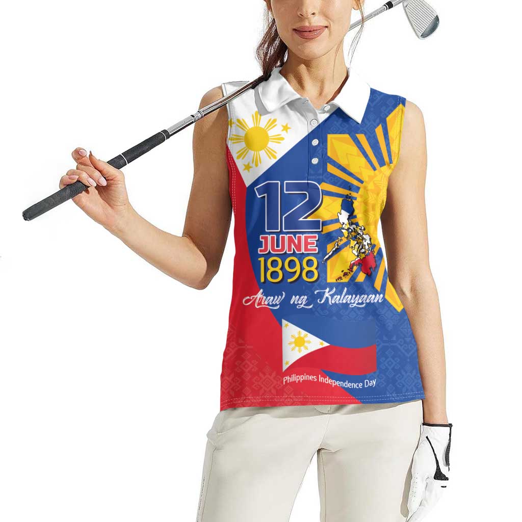 Philippines Independence Day Women Sleeveless Polo Shirt Araw ng Kalayaan Polynesian Sun and YAKAN Pattern
