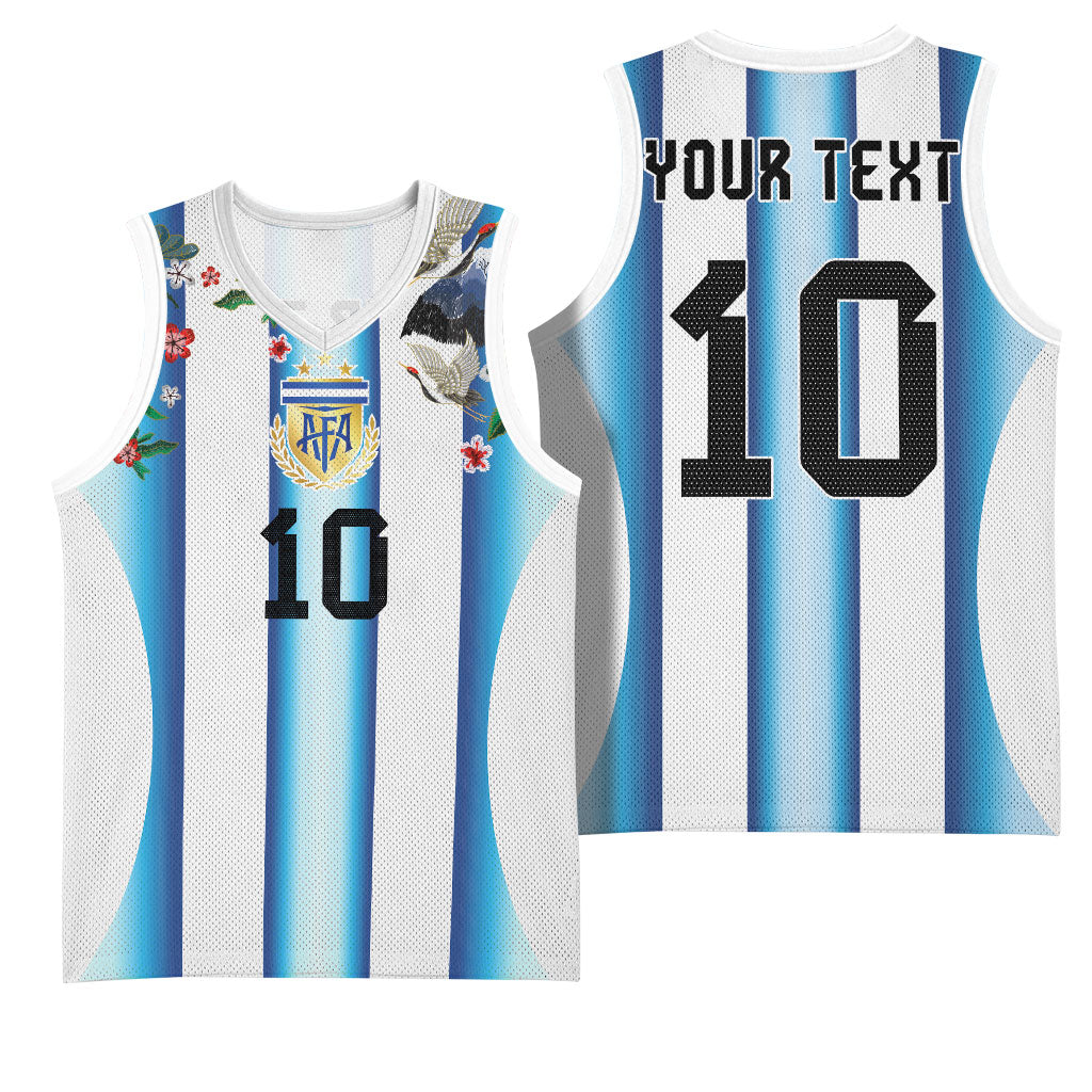 Custom Argentina Football Basketball Jersey Blokecore-La Albiceleste with Japanese Culture Embroidery Effect