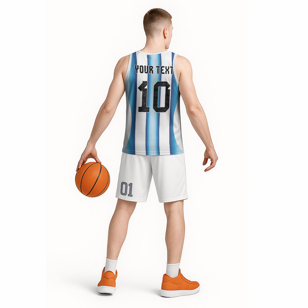 Custom Argentina Football Basketball Jersey Blokecore-La Albiceleste with Japanese Culture Embroidery Effect