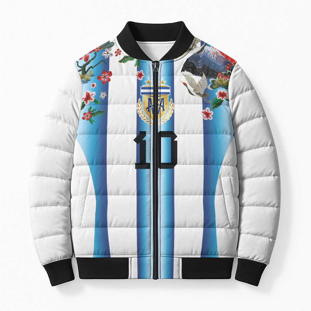 Custom Argentina Football Bomber Puffer Jacket Blokecore-La Albiceleste with Japanese Culture Embroidery Effect