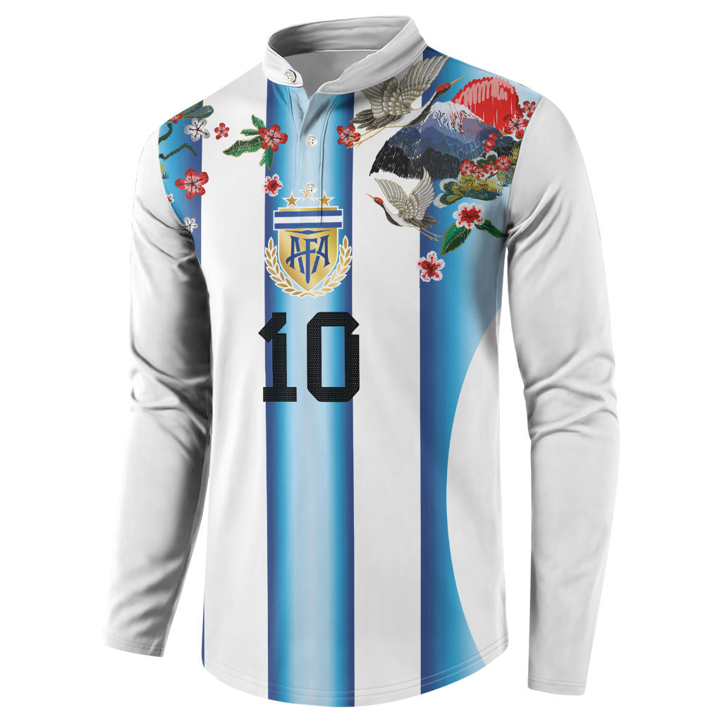 Custom Argentina Football Button Sweatshirt Blokecore-La Albiceleste with Japanese Culture Embroidery Effect