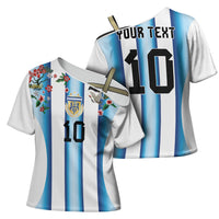 Custom Argentina Football Cross Shoulder Shirt Blokecore-La Albiceleste with Japanese Culture Embroidery Effect
