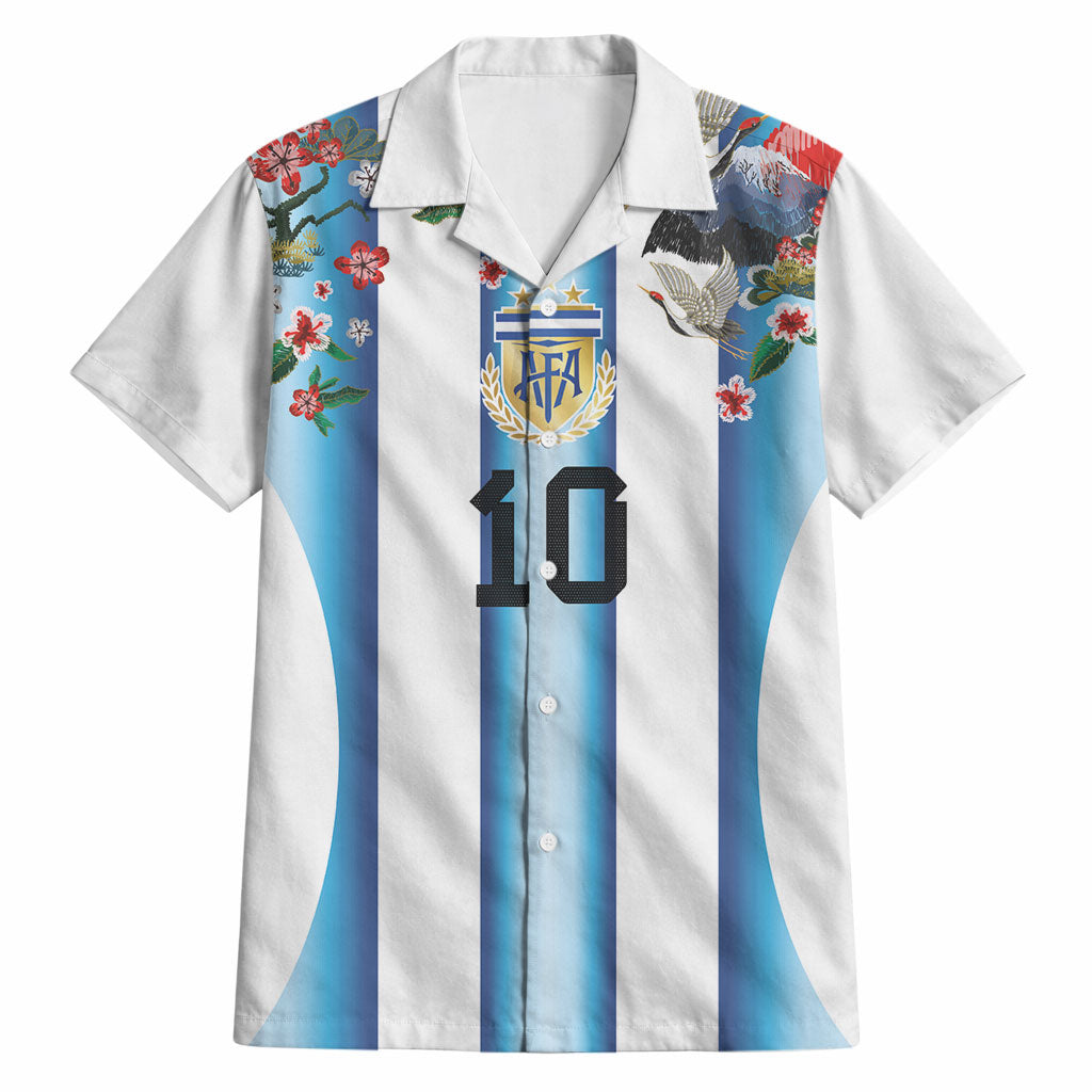 Custom Argentina Football Hawaiian Shirt Blokecore-La Albiceleste with Japanese Culture Embroidery Effect