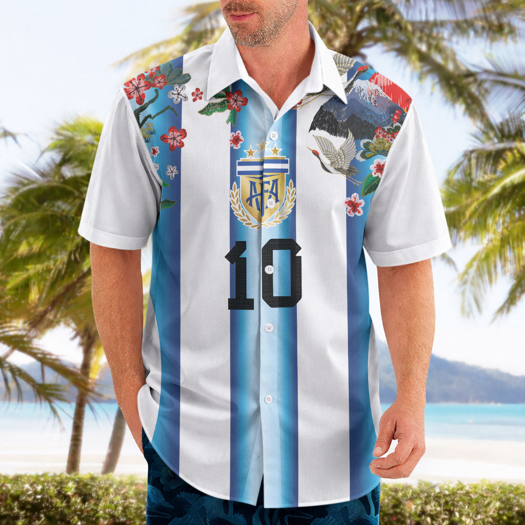 Custom Argentina Football Hawaiian Shirt Blokecore-La Albiceleste with Japanese Culture Embroidery Effect