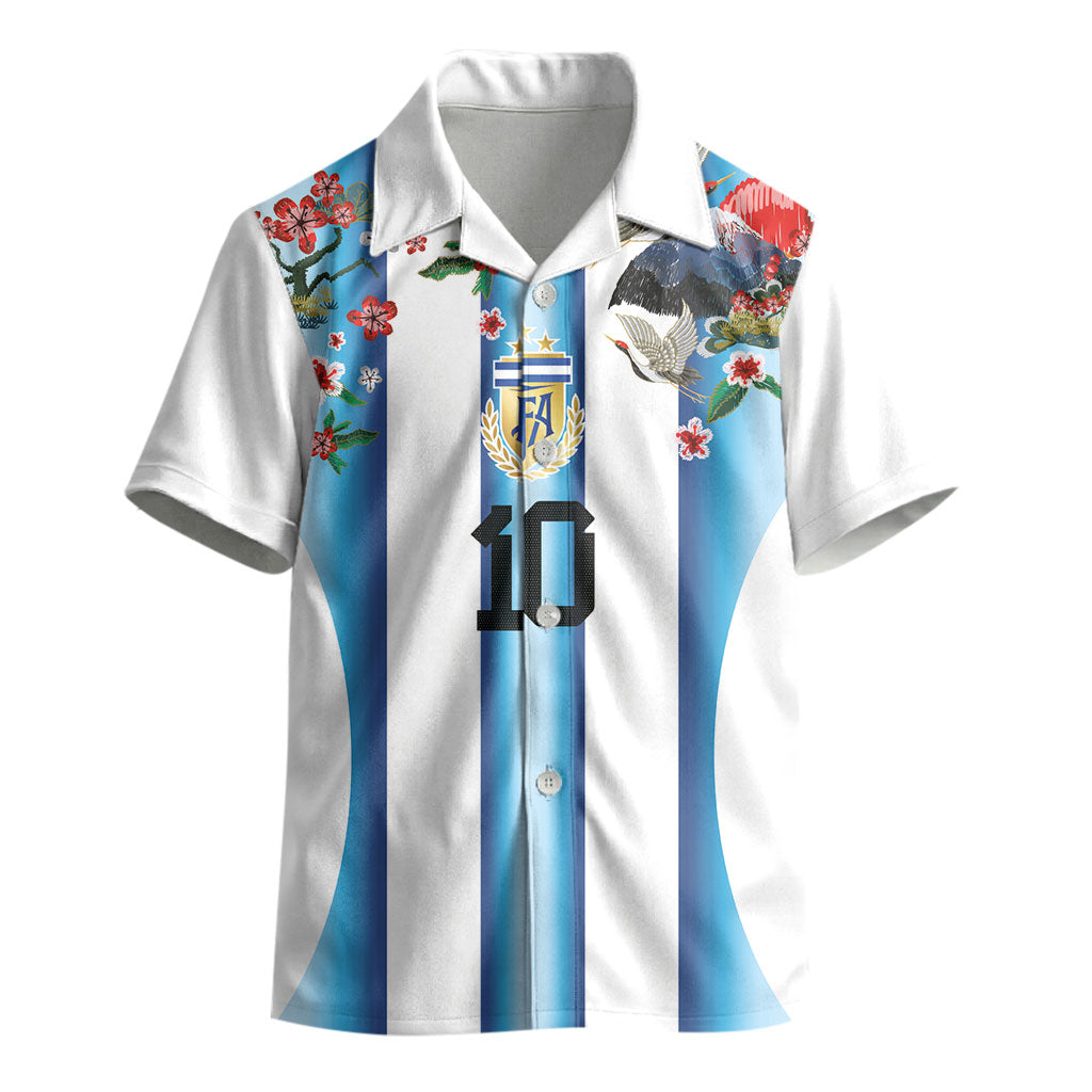 Custom Argentina Football Kid Hawaiian Shirt Blokecore-La Albiceleste with Japanese Culture Embroidery Effect
