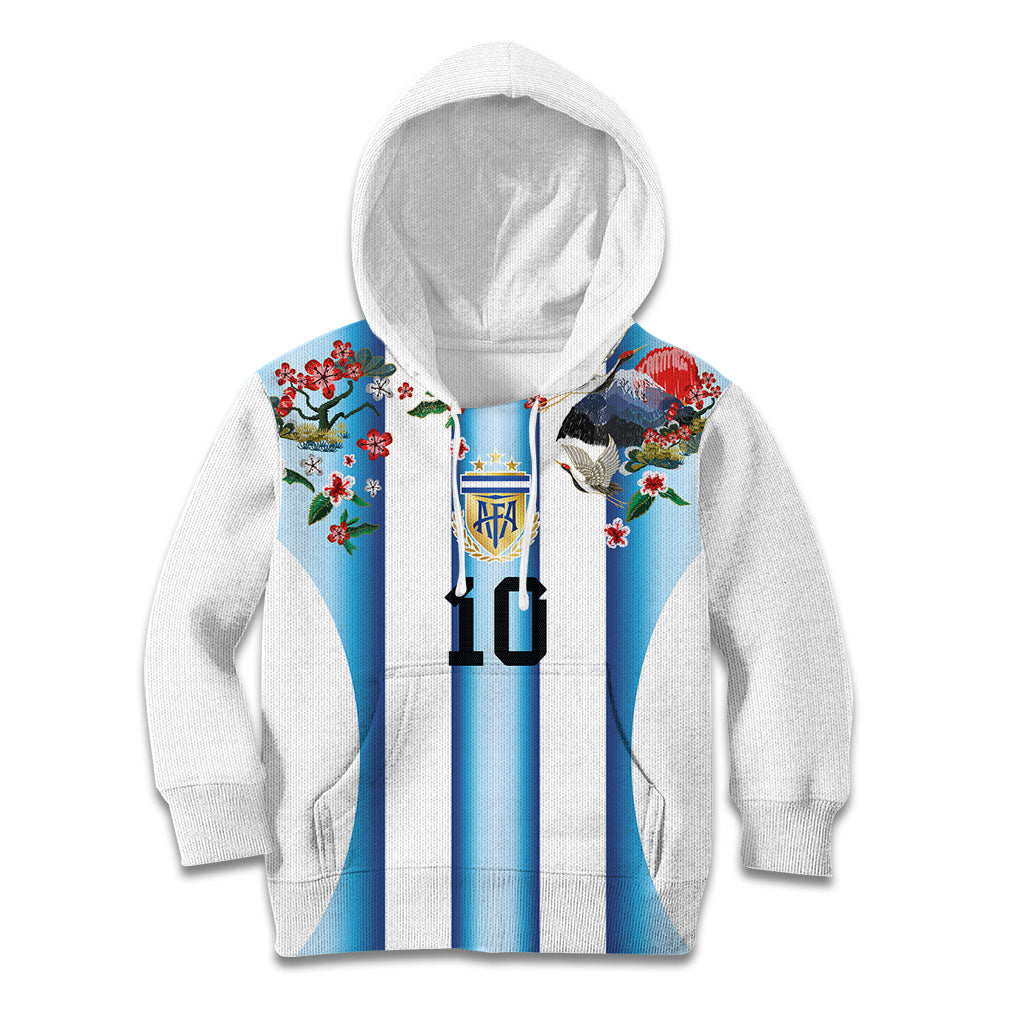 Custom Argentina Football Kid Hoodie Blokecore-La Albiceleste with Japanese Culture Embroidery Effect