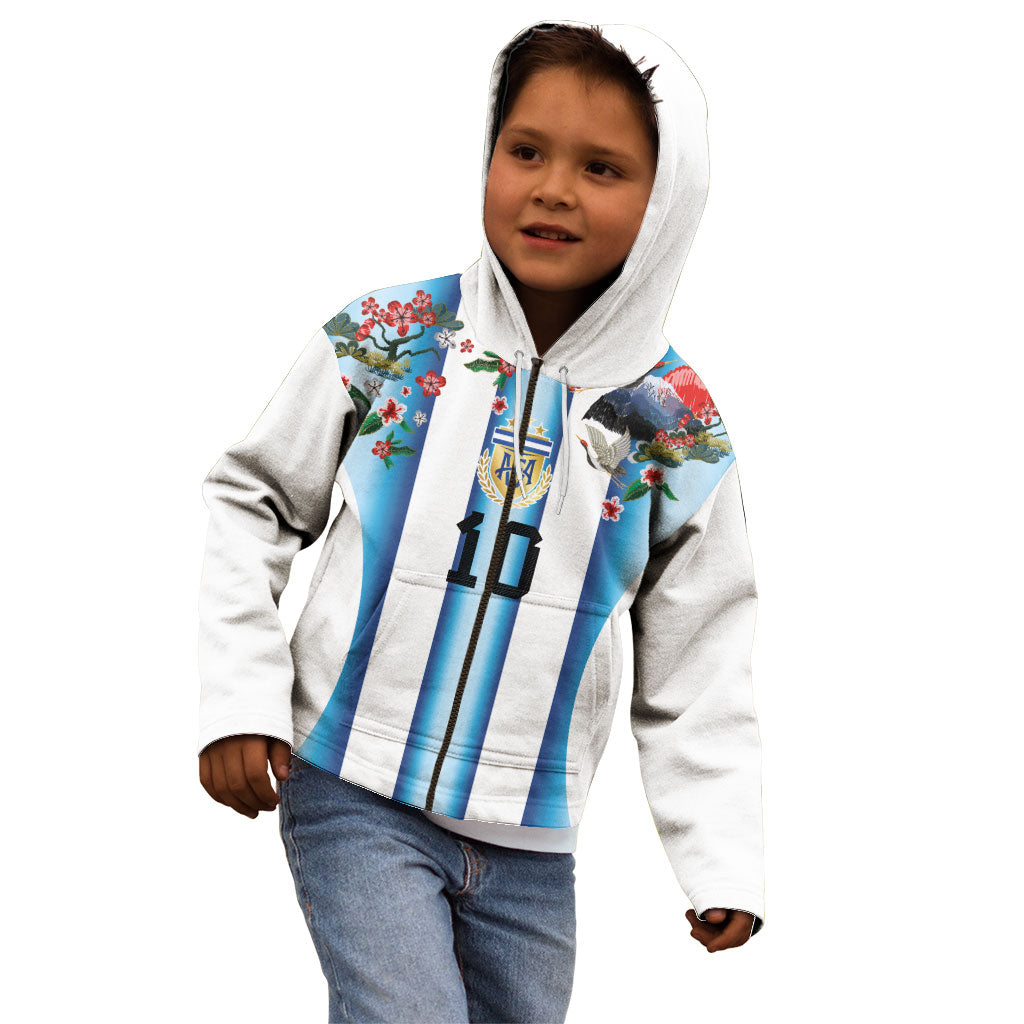 Custom Argentina Football Kid Hoodie Blokecore-La Albiceleste with Japanese Culture Embroidery Effect