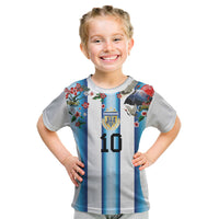 Custom Argentina Football Kid T Shirt Blokecore-La Albiceleste with Japanese Culture Embroidery Effect