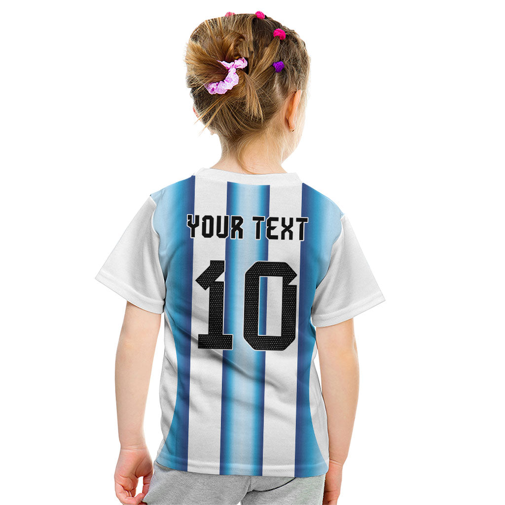 Custom Argentina Football Kid T Shirt Blokecore-La Albiceleste with Japanese Culture Embroidery Effect