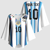 Custom Argentina Football Kimono Sleeve Blouse Blokecore-La Albiceleste with Japanese Culture Embroidery Effect