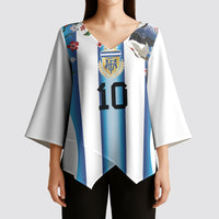 Custom Argentina Football Kimono Sleeve Blouse Blokecore-La Albiceleste with Japanese Culture Embroidery Effect