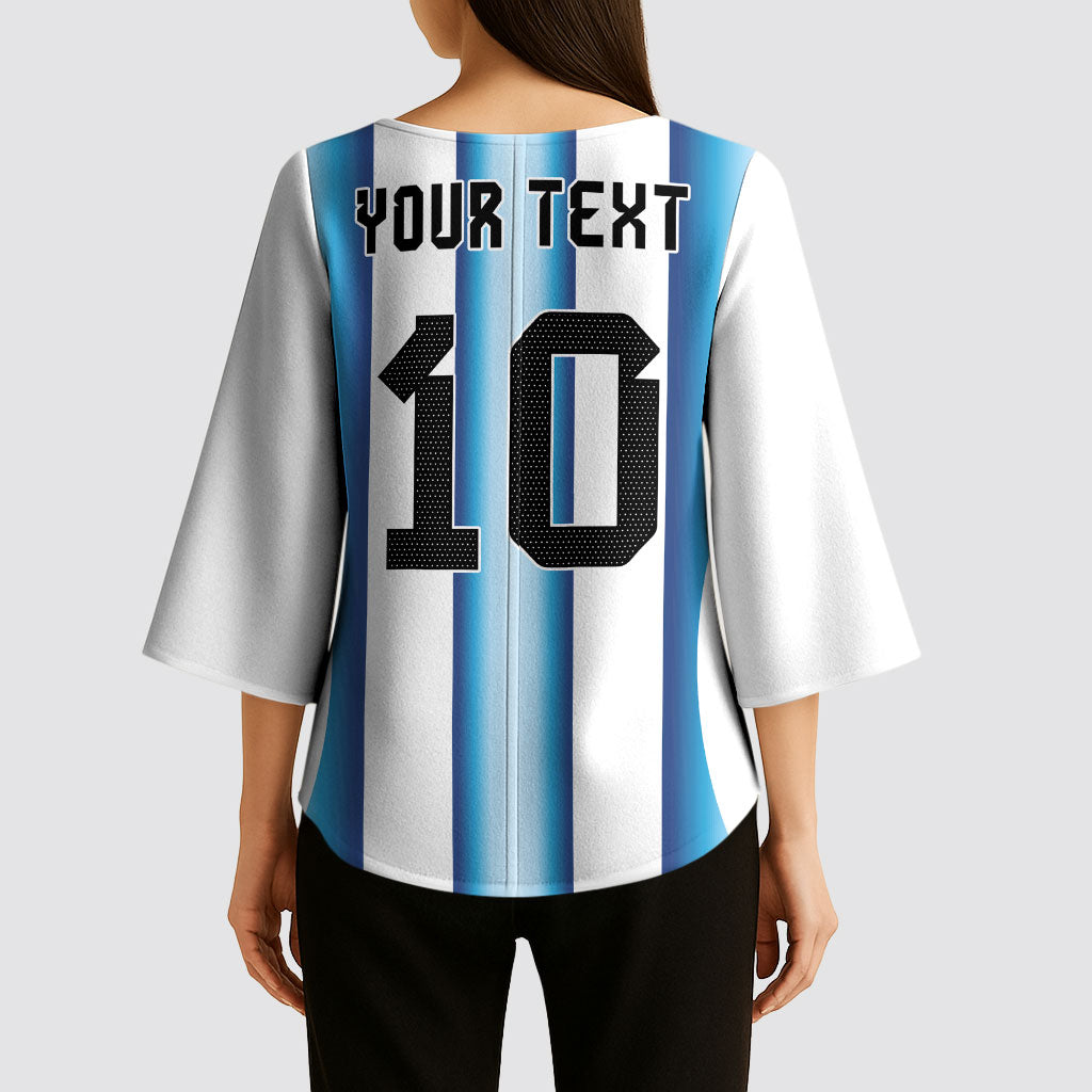 Custom Argentina Football Kimono Sleeve Blouse Blokecore-La Albiceleste with Japanese Culture Embroidery Effect