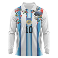 Custom Argentina Football Long Sleeve Polo Shirt Blokecore-La Albiceleste with Japanese Culture Embroidery Effect