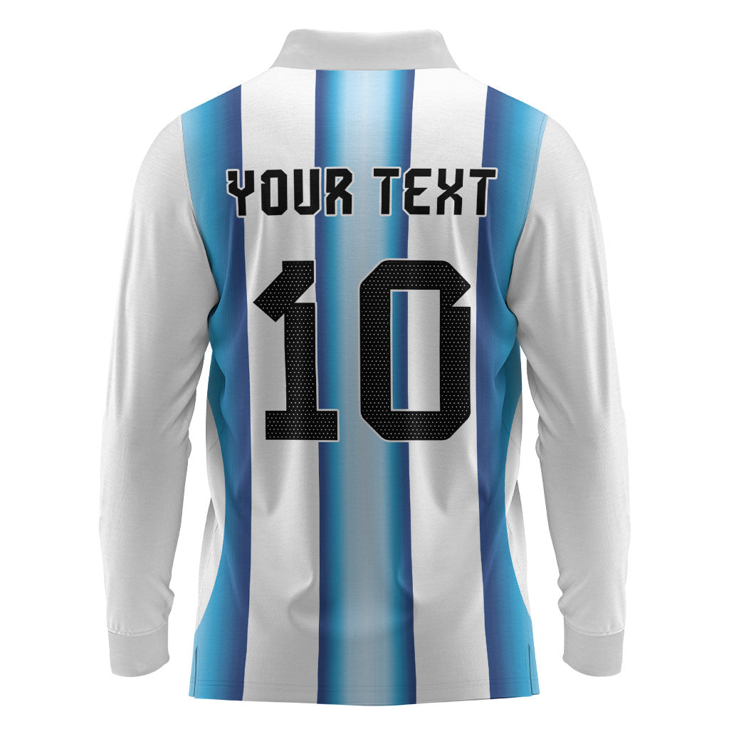 Custom Argentina Football Long Sleeve Polo Shirt Blokecore-La Albiceleste with Japanese Culture Embroidery Effect