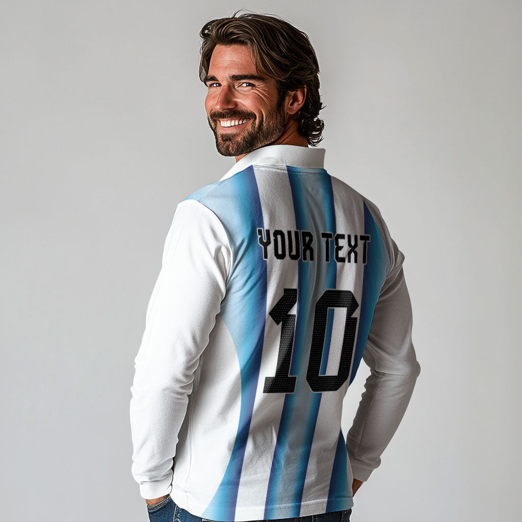 Custom Argentina Football Long Sleeve Polo Shirt Blokecore-La Albiceleste with Japanese Culture Embroidery Effect