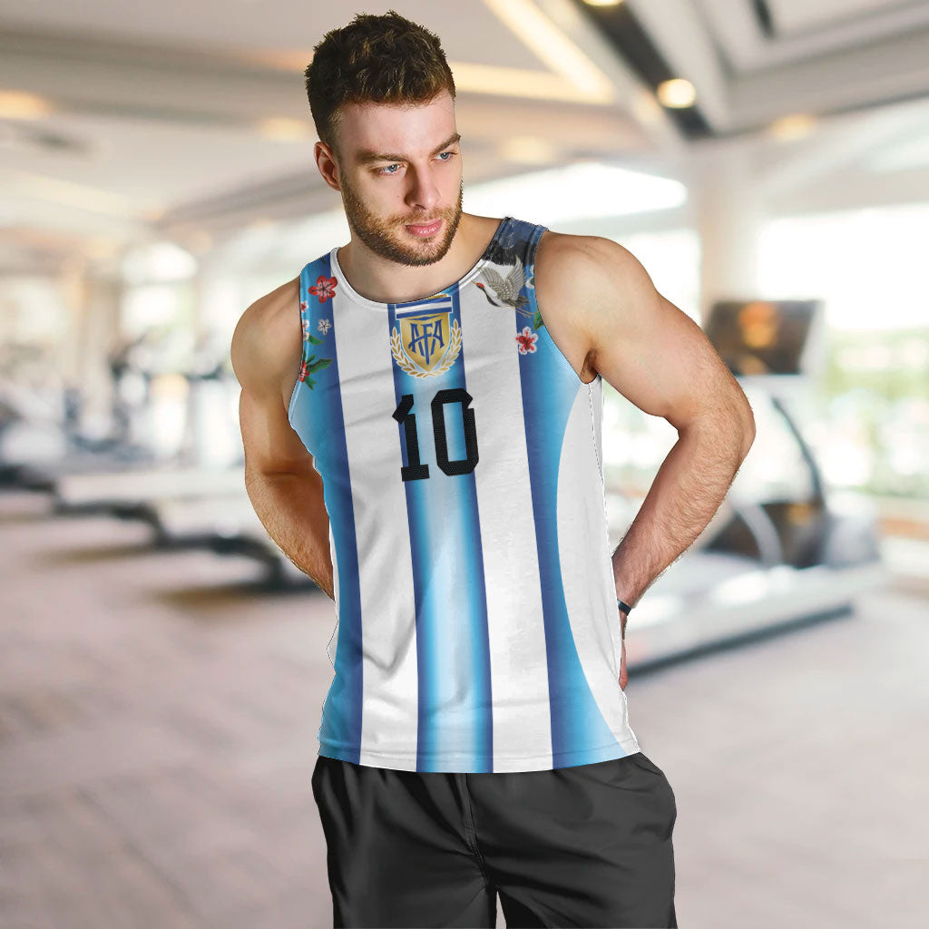 Custom Argentina Football Men Tank Top Blokecore-La Albiceleste with Japanese Culture Embroidery Effect