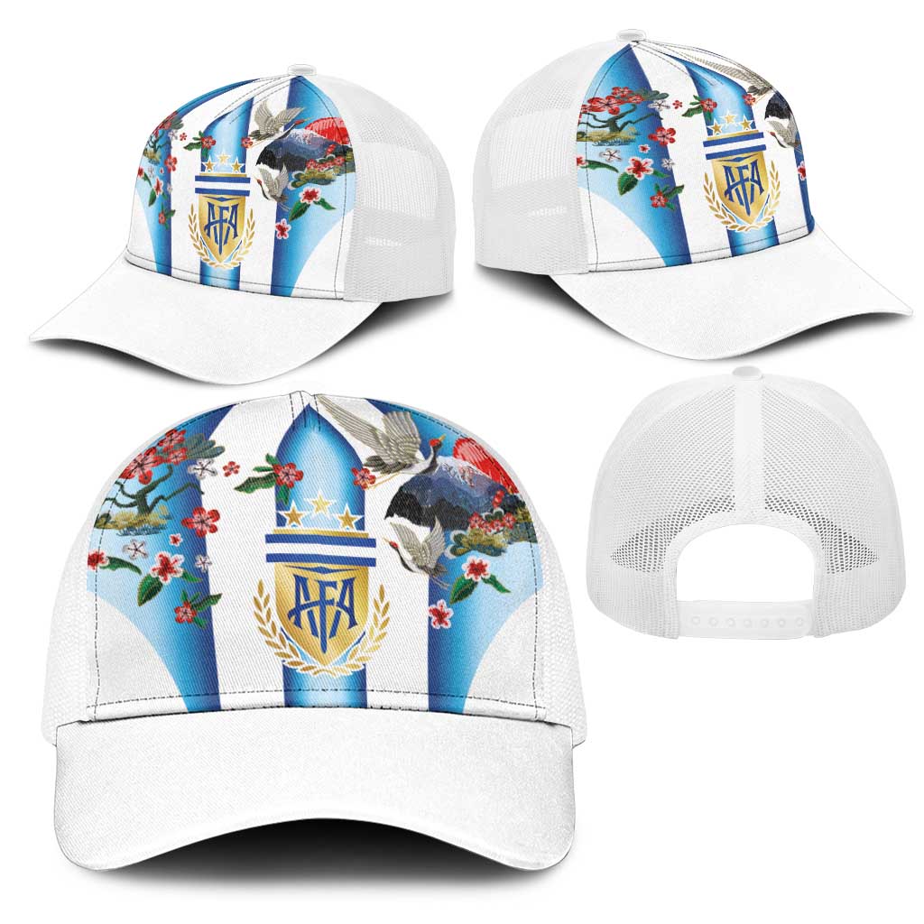 Argentina Football Mesh Trucker Cap Blokecore-La Albiceleste with Japanese Culture Embroidery Effect