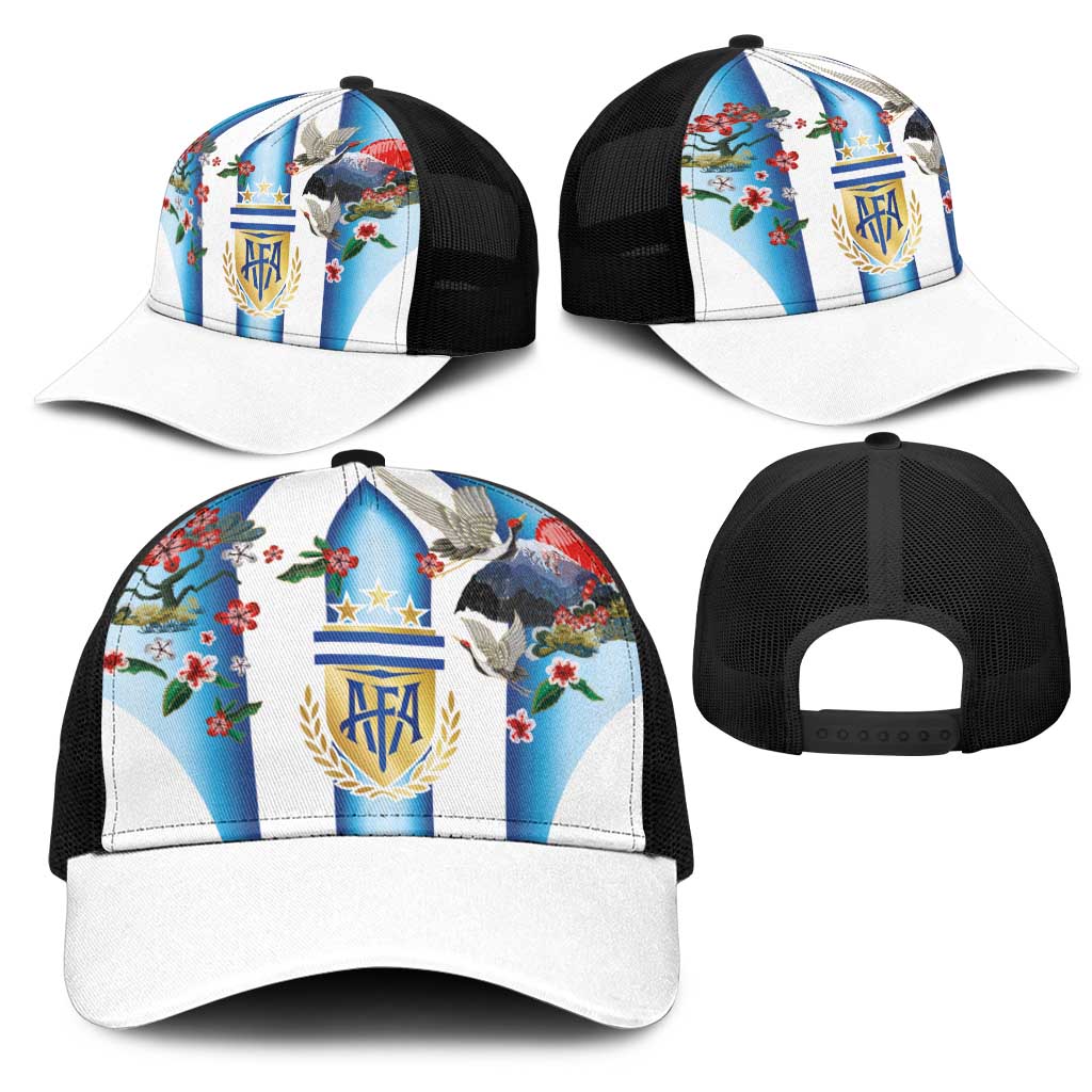 Argentina Football Mesh Trucker Cap Blokecore-La Albiceleste with Japanese Culture Embroidery Effect